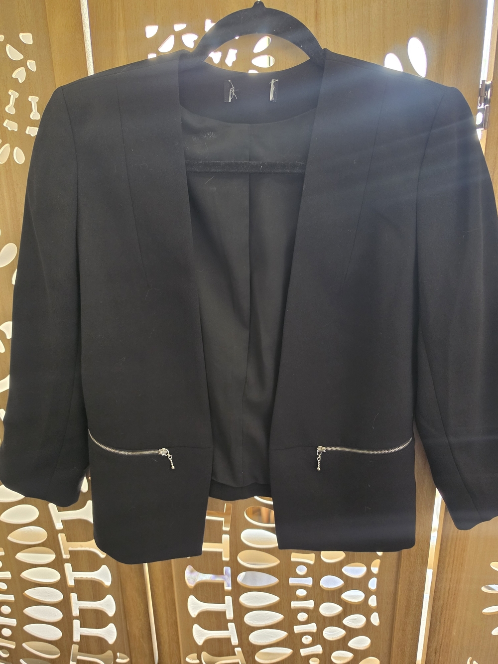 Express Black Open-Front Blazer with Zip Pocket Accents